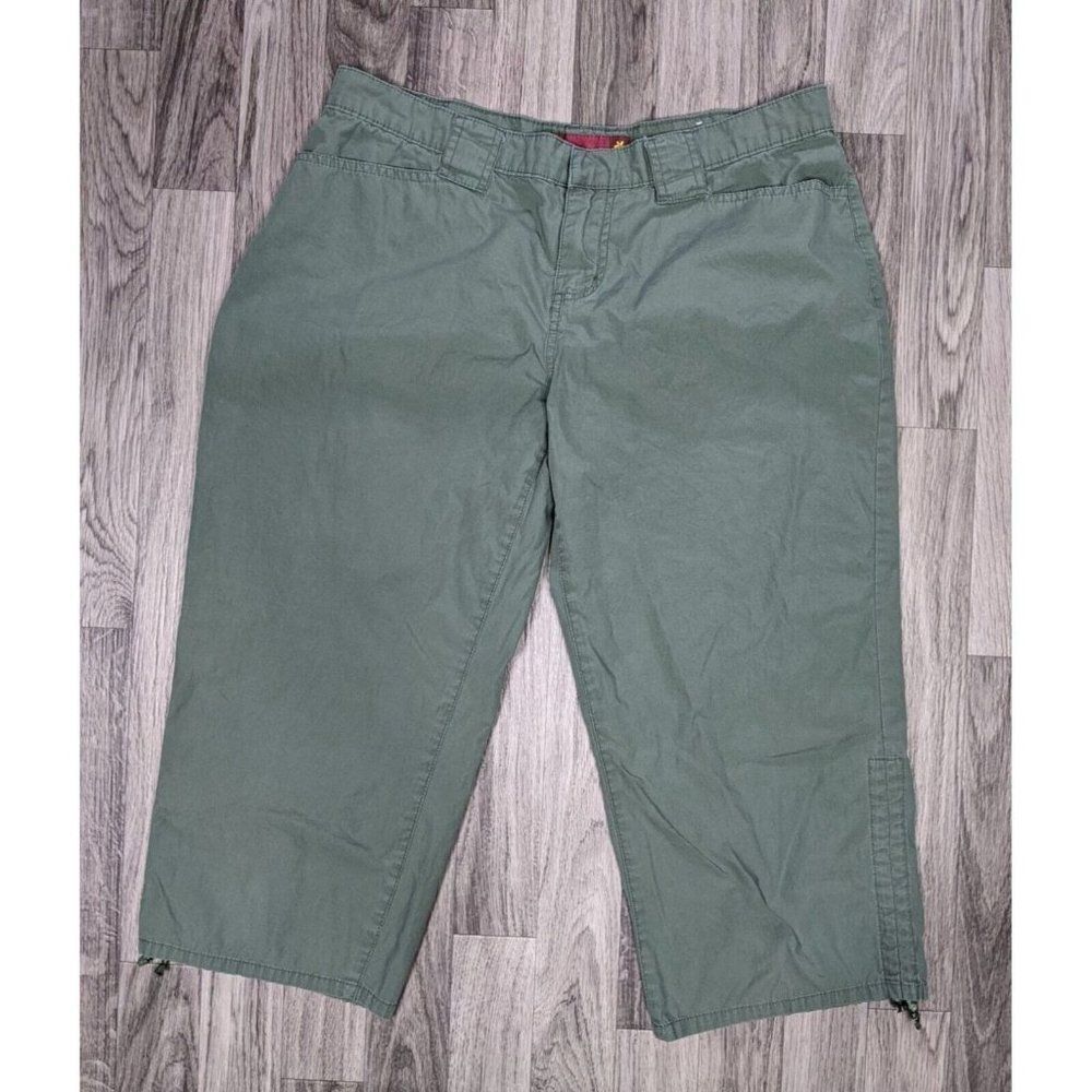 (3/$35) SO Juniors Size 11 Drawstring Cuffs Cotton Green Capri Pants